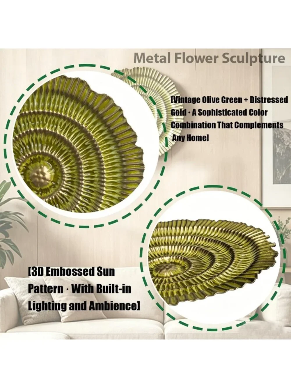 Rustic Yellow Metal Flower Sunburst Wall Art | 10'' Floral Decor for Home